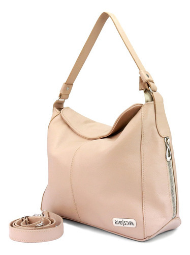 Bolsa Feminina Em Couro Legitimo Média Hobo Sacola Roadseven Cor Nude