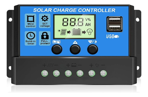 Controlador De Carga Solar 30a 12v/24v Pwm, Lcd, Usb 5v Dual