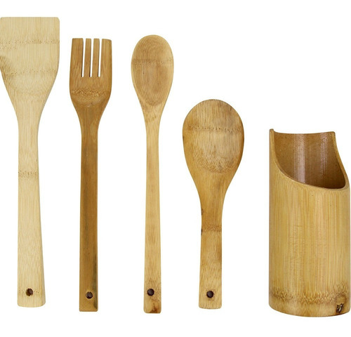 Imagen 2 de 4 de Utensilios De Madera Bamboo Porta Utensilios Bambu - Sheshu
