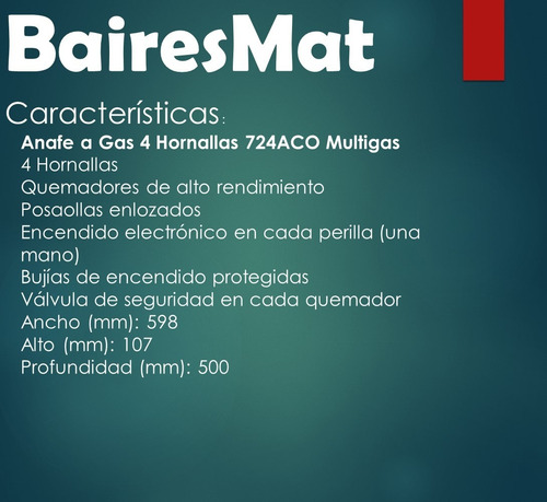 Imagen 4 de 6 de Anafe Orbis 4 Hornalla Gas Natural Envasado 724aco Acero