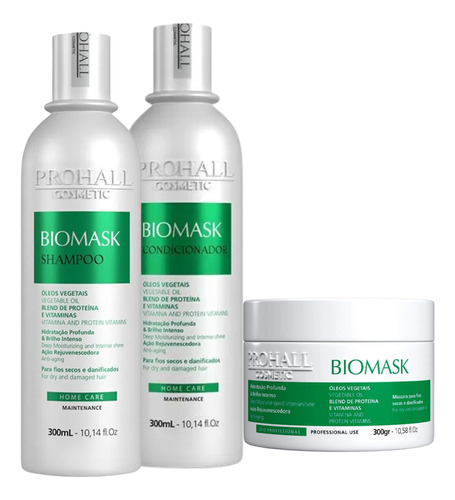 Kit Ultra Hidratante Prohall Biomask Máscara 300g Home Care