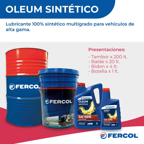 Aceite De Motor Sintetico 5w40 Fercol 1 L Auto Nafta Diesel