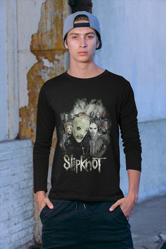 Polera Larga Slipknot Metal Rock Mascara Estampado Algodon