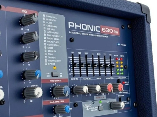 Imagen 3 de 6 de Consola Mixer Potenciada Phonic Power630 Bluetooth 300w 6 C