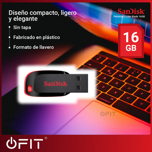 Imagen 3 de 10 de Pendrive Usb Sandisk Flash Cruzer Blade 16gb
