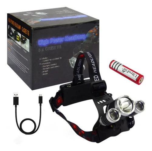 Linterna Minero 3 Led Mod.t6 Usb Recargable En Caja