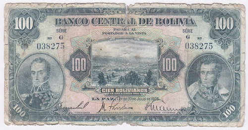 Billete Bolivia 100 Bolivianos Ley 1928 (c85)