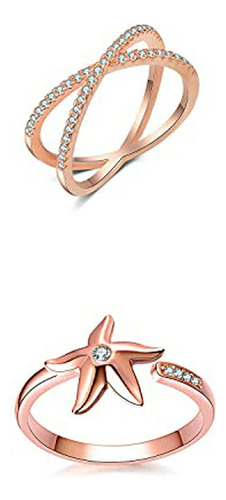 Rose Gold Plated Sterling Silver Rings For Women, Criss Cros