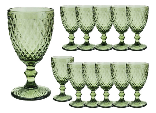 Jogo 12 Taças De Vidro Bico Abacaxi Verde Água Lyor 325ml