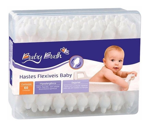 Hastes Flexíveis Baby Bath 100% Algodão Com 60 Un.