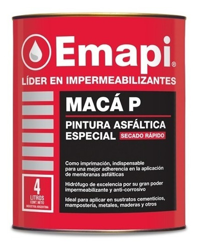 Pintura Asfaltica Secado Rapido Solvente Emapi - 18 Litros