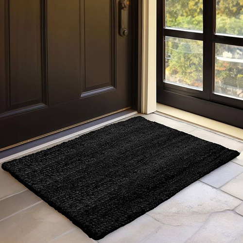 Alfombra De Yute Bucle 60x100 Cm Negra Premium