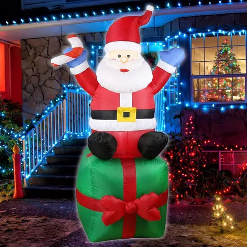 - Papá Noel Inflable Navideño De Juguete De 1,8 M Con Luces