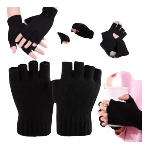 Guantes Sin Dedos Mitones Negro - Abrigo Invierno Negro Lisa