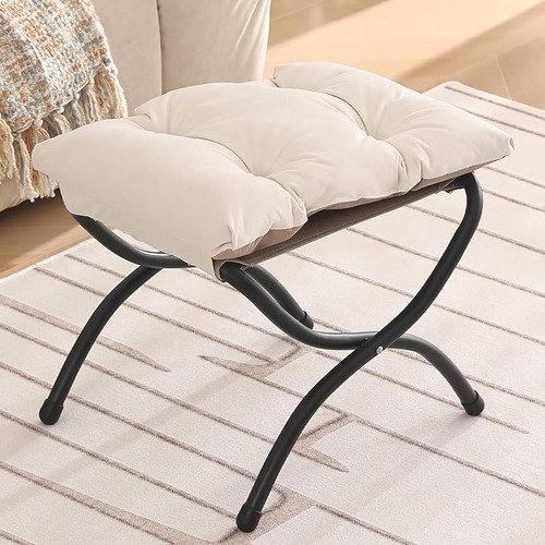 Taburete Plegable Tapizado Con Cojin Desmontable - Beige