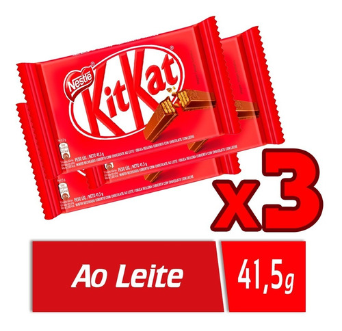 Kit 3 Kitkat White Wafer Coberto Chocolate Ao Leite 41,5g