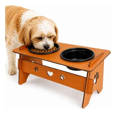 Comedouro Pet Elevado Cão E Gato Mdf Com Altura Regulável 0 Marrom