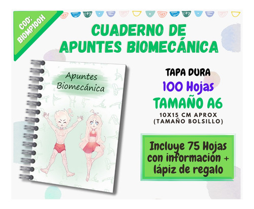 Cuaderno/ Agenda/ Apuntes/ Biomecánica/ A6 (bolsillo)100h