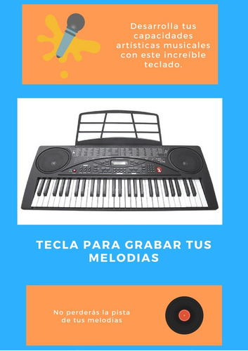 Imagen 4 de 9 de Teclado Electrico Musical Microfono 54 Teclas Graba Melodias