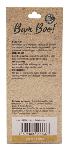 Imagen 8 de 8 de 100 Pack Jabón Artesanal Natural Miel Avena 100 G Bam Boo!