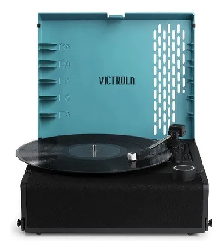 Tocadiscos Vintage Portafolio Victrola Portatil Bluetooth Color Celeste