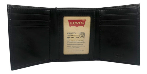 Levi's Cartera Billetera En Piel Para Hombre Negro Liso