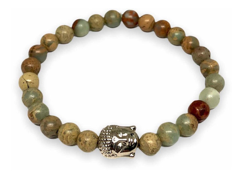 Pulsera Con Piedra De Serpentina Y Cara De Budha