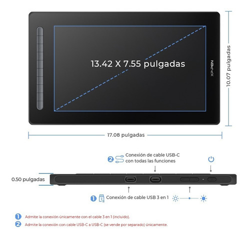 Tablet gráfico Xppen Artist 16 de 2ª geração 15.4 em cores azul