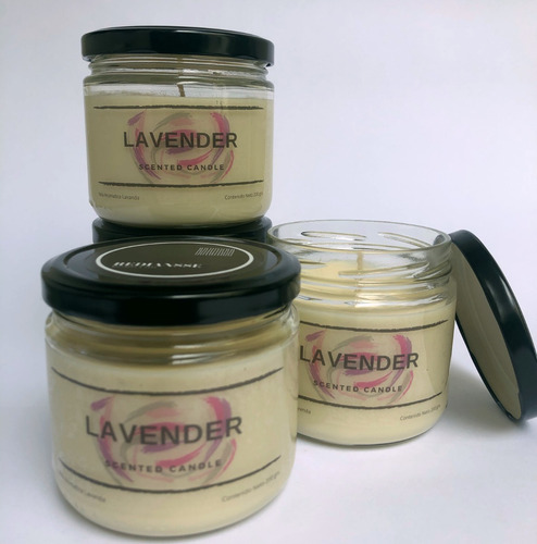 Imagen 3 de 3 de Vela Aromatica Artesanal De Lavanda 200 Grs 16 Piezas