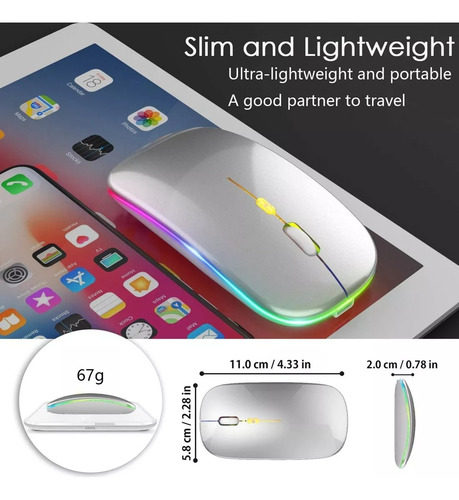 Ratón Wireless Recargable Led Mouse Inalámbrico Ergonomico