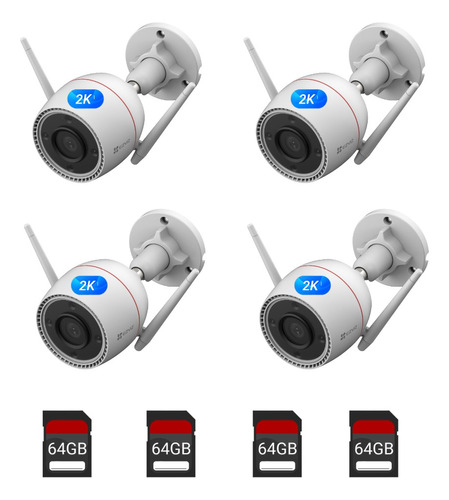 Combo X4 Cámara De Seguridad Ezviz H3c 2k+ 4mp + Memoria 64g