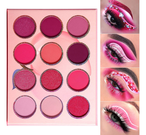Paleta De Sombra De Ojos Prpura Rosa Maquillaje 12 Colores,