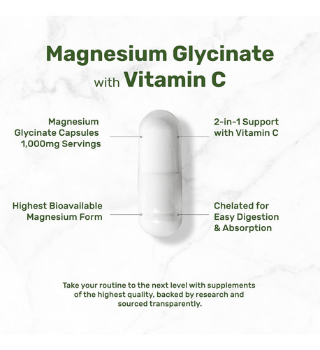 Glicinato De Magnesio + Vitamina C 240 Caps 1000mg Eg J45 Sabor Sin Sabor