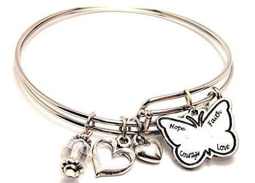 Brazalete - Hope, Faith, Courage, Love Butterfly Adjustable 