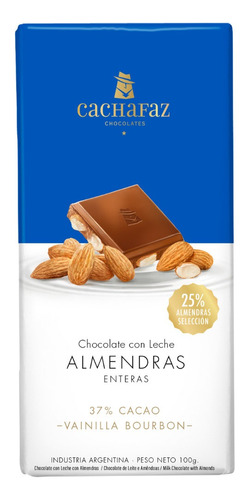 Imagen 1 de 8 de Chocolate Con Leche Y Almendras Enteras Cachafaz 100gr. 