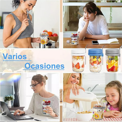 6 Pzs Recipientes De Avena Overnight Vidrio Mason Jar 12 Oz