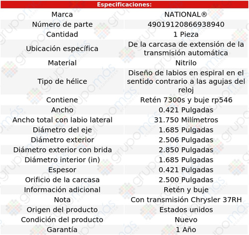 Retén Transmisión National P/dodge Ram 3500 Van 99 A 03