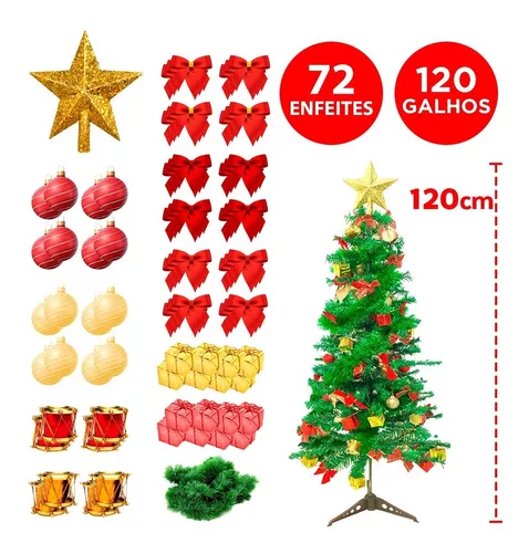 Árvore De Natal Decorada Luxo 120cm Completa Com Enfeites