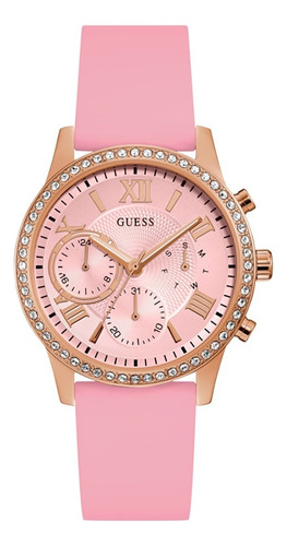 Reloj Guess Solar Dama W1135l2 Rosa Bisel Oro Rosa Fondo Champagne