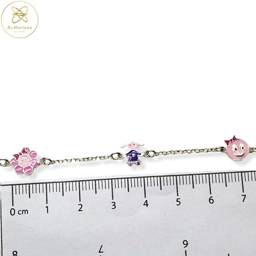 Imagen 5 de 6 de Pulsera Plata Con Dijes Para Nena Flor Y Carita