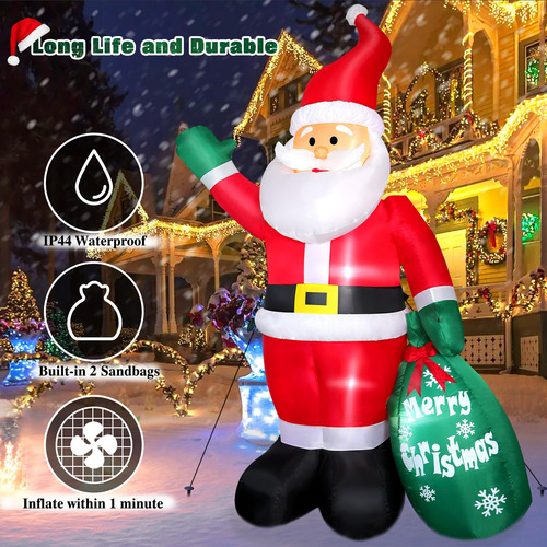 Papá Noel Decoración Inflable Navideño De 2.2m Con Luz Led Rojo