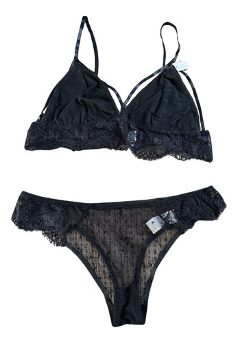 Set Conjunto Lencería Curvy Tallas Extra Negro Encaje 3xl