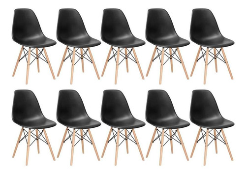 10  Cadeiras  Eames Jantar Cozinha Wood Dsw Eiffel Cores Cor da estrutura da cadeira Preto