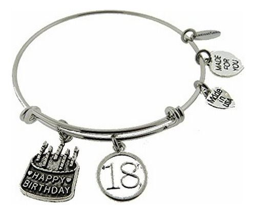 Brazalete - Happy 18th Birthday Silver Tone Expandable Wire 