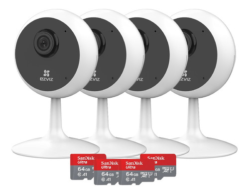 Kit X4 Camara Seguridad Wifi Hd Ezviz C1c +4 Memoria Sd 64gb