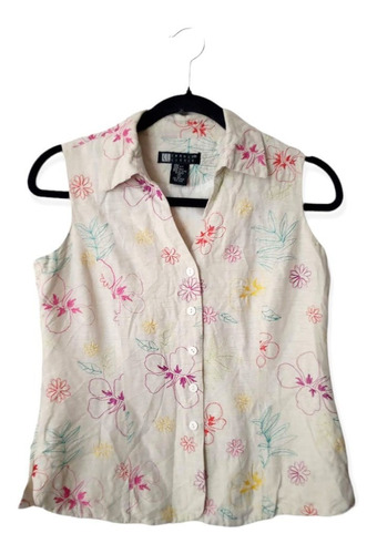 Blusa De Seda Con Flores Bordadas Carole Little Talla S