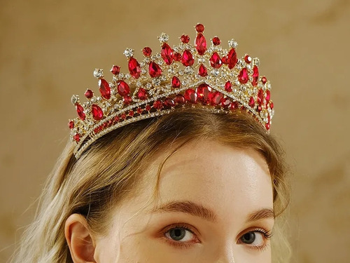 Corona Rojo Cristal Para Quinceañera, Princesa, Reina Cumple