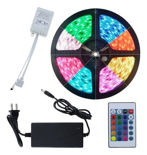 Kit Rollo Rgb Tira Led 5 Mts C/control Receptor Efectos 220