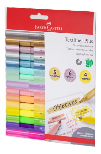 Set 15 Resaltadores Marcatextos Textliner Plus Faber Castell