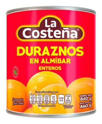 Duraznos En Almibar Enteros 840g La Costeña